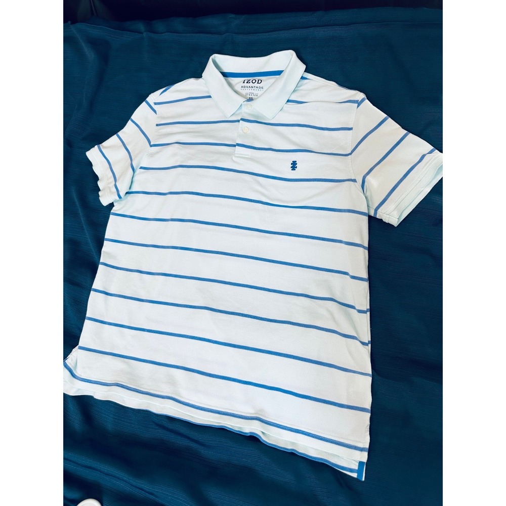 IZOD Advantage Performance Polo Shirt Mens XXL Mint Green Blue Striped Stretch - Picture 2 of 5